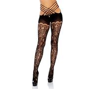 Leg Avenue Women's Lace Strappy Wrap Around Crotchless Tights, Black Vine, One Size