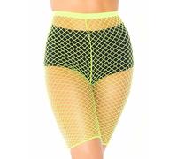 Leg Avenue Women's Troublemaker Fishnet Biker Shorts Adult Sized Costumes, Neon Yellow, XL-XXL Plus