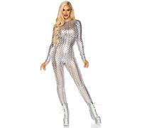 Leg Avenue Women's Womens Sexy Costume Festival Laser Cut Catsuit Bodysuit Silver (X-Small)