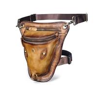 Leg Bag,Motorbike Leg Bag Genuine Genuine Leather Men's Design Casual Brown Classic Shoulder Straps Fashion Travel Pants Belt Leg Bags(Gold)
