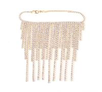 Leg Chain Footwear Sexy Tassel Rhinestone High Heels for Women and Girls(Gold)