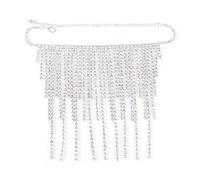 Leg Chain Footwear Sexy Tassel Rhinestone High Heels for Women and Girls(Silver)