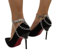Leg Chain Simple Flat Snake Chain Metal Shoe Chain Multi-Layer Tassel Anklet for Women and Girls(Silver)