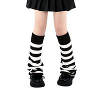 Leg Warmers for Women Girls Japanese Style Lolita Leg Warmer Long Kawaii Knit Socks Gothic Harajuku Leg Cover Stockings, D Flared Black/White Stripes, One Size