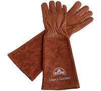 Legacy Gardens Leather Gardening Gloves for Women and Men | Thorn and Cut Proof Garden Work Gloves with Long Heavy Duty Gauntlet | Suitable For Thorny Bushes Cacti Rose Pruning - Large Brown
