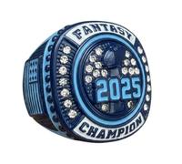Legacy Rings 2025 Premium Neon Blue and Navy Blue Tone Fantasy Football Championship Trophy Ring Award Medal for Fantasy Football League Champion | With small Stand