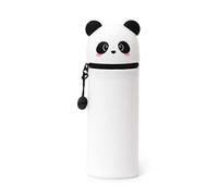 Legami - 2 in 1 Pencil Case in Soft Silicone, Kawaii, 6.3x18.5 cm, Panda Theme, Pencil Case and Desk Pen Holder, Retractable Capacity, Zipper Closure