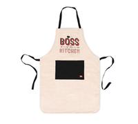 Legami - Boss of The Kitchen Apron for Men and Women, Super Chef, Front Pocket, Adjustable, One Size, Machine Washable, Size 56 x 76 cm, Boss of The Kitchen Theme, beige, One Size