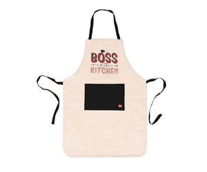 Legami - Boss of The Kitchen Apron for Men and Women, Super Chef, Front Pocket, Adjustable, One Size, Machine Washable, Size 56 x 76 cm, Boss of The Kitchen Theme, beige, One Size