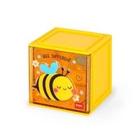 Legami - Cutie Cubes Desk Box, Bee Theme, Desk Organizer, Storage Box, Sticker Sheet Included, Stackable, Multifunctional, ABS, 90 x 90 x 100 cm