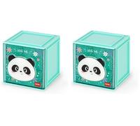 LEGAMI - Cutie Cubes Modular Desk Box, Panda, Desk Organiser, Storage, Includes Sticker Sheet, Stackable, Multifunctional, ABS, 90 x 90 x 100 cm, Turquoise (Pack of 2)