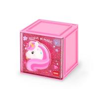 Legami - Cutie Cubes Desk Modular Box, Unicorn Theme, Desk Organizer, Storage Box, Sticker Sheet Included, Stackable, Multifunctional, ABS, 90 x 90 x 100 cm
