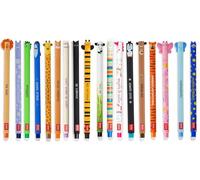 LEGAMI Erasable Gel Pen Gel Pens with Thermo-Sensitive Eraser Ink, Assorted Ink Colours and Barrel Designs, 0.7mm Tip, Animal Motifs Set of 18 Pens