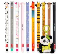 LEGAMI Erasable Gel Pen + Plush Key Chain Gift Set | Pack of 10 Pens with Thermosensitive Erase Ink, Range of Ink Colours, 0.7mm Tip | Cute Animal Theme Designs (Panda)