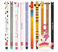LEGAMI Erasable Gel Pen + Plush Key Chain Gift Set | Pack of 10 Pens with Thermosensitive Erase Ink, Range of Ink Colours, 0.7mm Tip | Cute Animal Theme Designs (Unicorn)