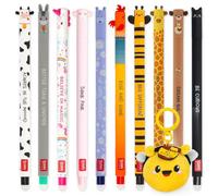 LEGAMI Erasable Gel Pen + Plush Key Chain Gift Set | Pack of 10 Pens with Thermosensitive Erase Ink, Range of Ink Colours, 0.7mm Tip | Cute Animal Theme Designs (Bee)