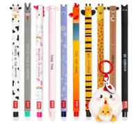 LEGAMI Erasable Gel Pen + Plush Key Chain Gift Set | Pack of 10 Pens with Thermosensitive Erase Ink, Range of Ink Colours, 0.7mm Tip | Cute Animal Theme Designs (Hen)