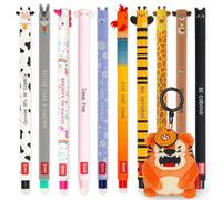 LEGAMI Erasable Gel Pen + Plush Key Chain Gift Set | Pack of 10 Pens with Thermosensitive Erase Ink, Range of Ink Colours, 0.7mm Tip | Cute Animal Theme Designs (Tiger)