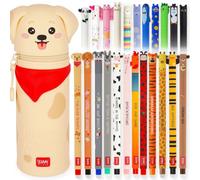 LEGAMI Erasable Gel Pens + 2-in-1 Kawaii Pencil Case, Golden Retriever 24pk | Thermosensitive Erase Ink, Multiple Ink Colours & Animal Themed Barrel Designs, 0.7mm Tip