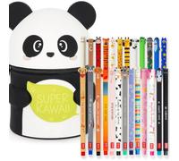 LEGAMI Erasable Gel Pens 25 Pack + Super Kawaii Panda Pen Holder | Thermosensitive Ink, 0.7mm Tip, Eight Ink Colours, Refillable, Twenty Five Character Designs, Up to 100 Pens