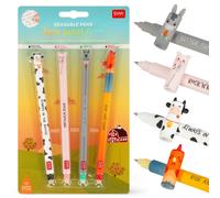 Legami Erasable Gel Pens Farm Sweet Farm - Set of 4 Cute Designs for School - Uk