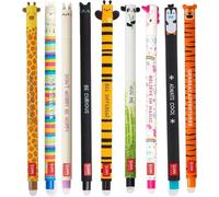 LEGAMI Erasable Gel Pens with Animal Designs, Various Writing Colours, Set of 9 Giraffe, Llama, Bunny, Kitty, Bee, Panda, Unicorn, Penguin and Tiger