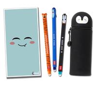 Legami Erasable Pens with Matching 2 in 1 Silicone Pencil Case + Tinte Ink Gift Envelope! - Choose Cute Design! (Penguin Case Set)