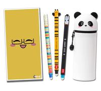 Legami Erasable Pens with Matching 2 in 1 Silicone Pencil Case + Tinte Ink Gift Envelope! - Choose Cute Design! (Panda Case Set)
