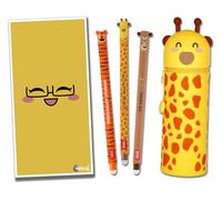 Legami Erasable Pens with Matching 2 in 1 Silicone Pencil Case + Tinte Ink Gift Envelope! - Choose Cute Design! (Giraffe Case Set)