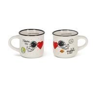 LEGAMI - Espresso Cups for Two, Set of 2 Coffee Cups Made of New Bone China, Coffee Cup Dishwasher Safe, Astronaut I Love You, Diameter 5.5 cm, Capacity 50 ml