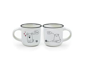 Legami - Espresso For Two, 2 Coffee Cups in New Bone China Porcelain, Capacity 50 ml, Dog and Cat Theme, Dishwasher Safe, Microwave Safe