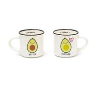 Legami - Espresso for Two, 2 New Bone China Porcelain Coffee Cups, Capacity 50 ml, Avocado Theme, Dishwasher Safe, Microwave Safe