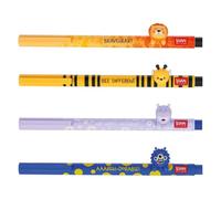 LEGAMI Gel Pen - Lovely Friends Decorative Animal Removable and Recombinable Prevents Rolling Fine 0.5mm Tip Set of 4 Bee, Lion, Hippo and Monster