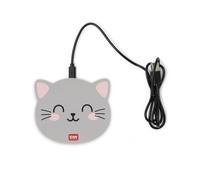 Legami Grey Cat Wireless Smartphone charger pad up to 10W. USB/USB-C cable included