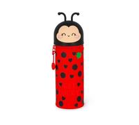 Legami - Kawaii School Pencil Case 2 in 1 Soft Silicone, Ladybug Theme, Table Pen Holder, Zipper Closure, Pastel Pens Marker, H 21.5 cm