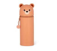 Legami Kawaii 2 in 1 School Pencil Case Soft Silicone Teddy Theme Table Pen Holder with Zip Closure Pastel Pens H 18.5 cm