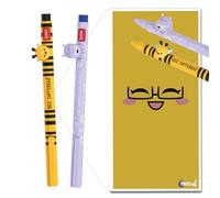 Legami Lovely Friends Pens Choose Set Including Gift Envelope! - Choose Cute Design! (Hippo & Bee Pack)