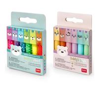 Legami Mini Highlighters – Teddy's Mood & Teddy's Style – Set of 12 – Pastel & Neon Colours