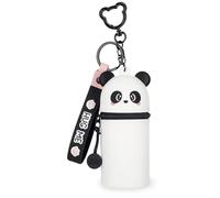 Legami - Mini Kawaii Panda Keyring Coin Purse with Spiral Ring, Carabiner and Wrist Strap, Silicone, 5 x 12 x 5 cm