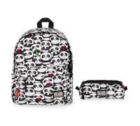 Legami - My Backpack School Backpack with My Pencil Case, Panda Theme, Lined School Briefcase, Adjustable, Zip Closure, Internal Compartment for Laptop and Tablet, Side Pocket