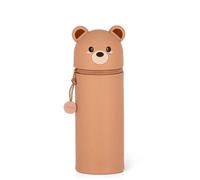 Legami - 2 in 1 Pencil Case in Soft Silicone, Kawaii, 6,3x18,5 cm, Teddy Bear Theme, Pencil Case and Desk Pen Holder, Retractable Capacity, Zipper Closure