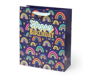 Legami Rainbow Design Gift Bag, Large | Matte Laminated 210 GSM Paper Construction | Ribbon Handle Carrying Design for Special Occasion Packaging