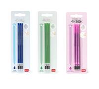 Legami - Refill for Erasable Gel Pen, Set of 3 Packs with 3 Refills Each, 13 cm Height, Thermosensitive Ink, Blue - Green - Purple, 0.7 mm Tip (Set of 3, Multicolor)