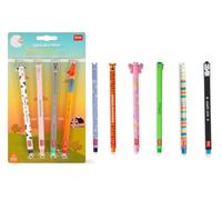 LEGAMI Set of 10 Erasable Gel Pens Farm Set + Hippo, Tiger, Butterfly, Dino, Llama and Penguin - Various Writing Colours