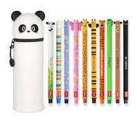 LEGAMI - Set of 10 Erasable Gel Pens + Panda 2-in-1 Pencil Case Pen Pot - with Thermosensitive Erase Ink, Range of ink colours & barrel designs, 0.7mm Tip, Set 2