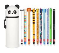 LEGAMI - Set of 10 Erasable Gel Pens + Panda 2-in-1 Pencil Case - with Thermosensitive Erase Ink, Range of ink colours & barrel designs, 0.7mm Tip