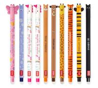 LEGAMI - Set of 10 Erasable Gel Pens with Thermosensitive Erase Ink, Range of ink colours & barrel designs, 0.7mm Tip, Animal Designs