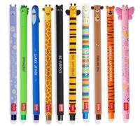 LEGAMI - Set of 10 Gel Erasable Pens, Erasable Pens, Erasable Ink Pens, Gel Pens Erasable without Leaf, 0.7 mm Tip, Assorted Ink Colours and Animal Designs