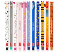 LEGAMI - Set of 11 Gel Erasable Pens With 0.7 mm Tip, Assorted Ink Colours and Animal Designs - Farm Yard, Tiger, Butterfly, Shark etc