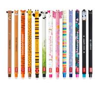 LEGAMI - Set of 13 Erasable Gel Pens with Thermosensitive Erase Ink, coloured ink & fun novelty barrel designs, 0.7mm Tip, Animal Designs, Panda, Llama, Unicorn, etc.